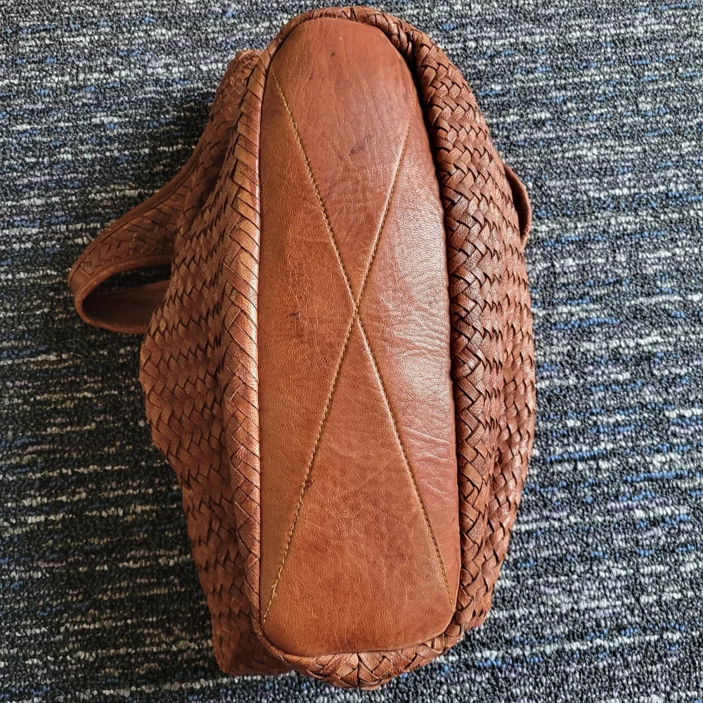 Platania Large Leather Brown Woven Tote Bag - Boho Chic! - Picture 5 of 15